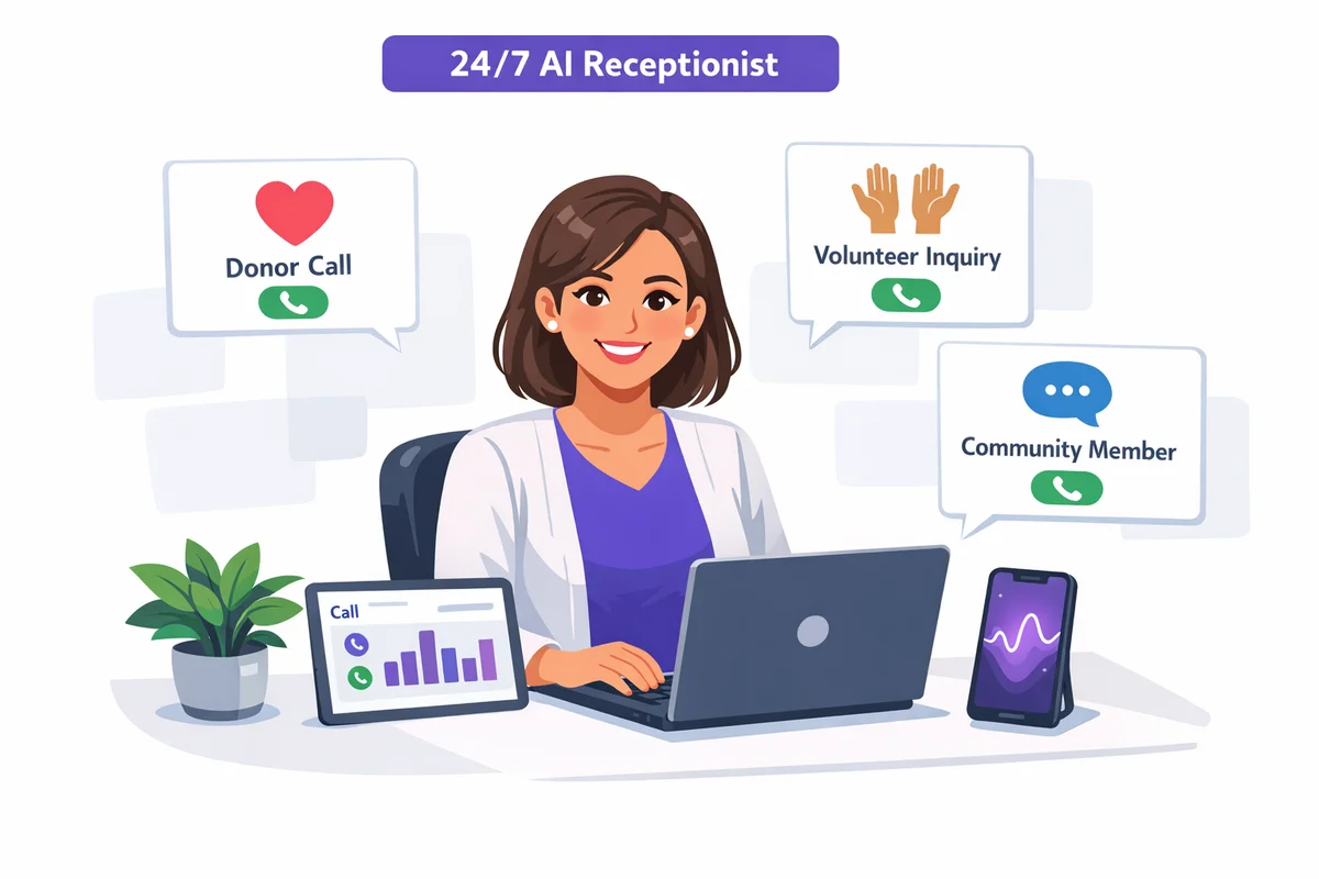 AI Receptionist helping a nonprofit organization handle donor and volunteer calls 24/7