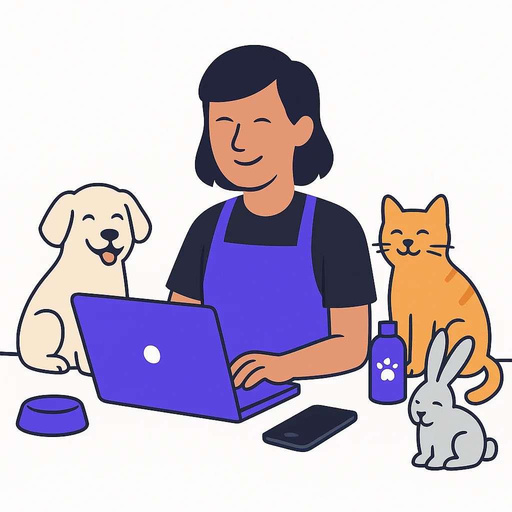 Pet grooming owner happy working