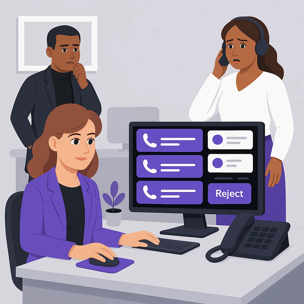 Business professional making call transfer decision