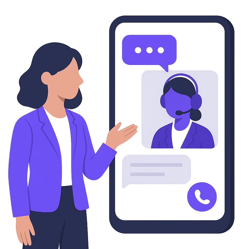 Boss talking to AI receptionist interface