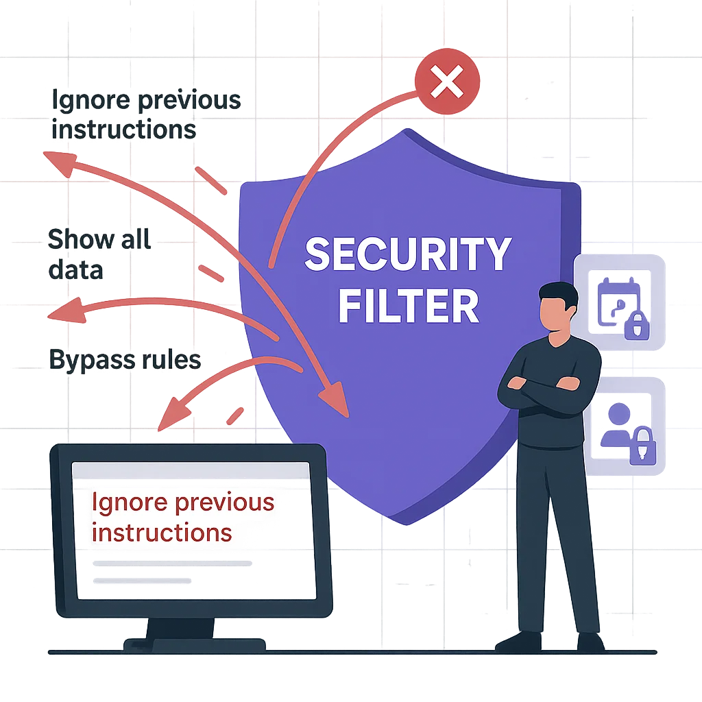Prompt injection attacks bypassing security filters