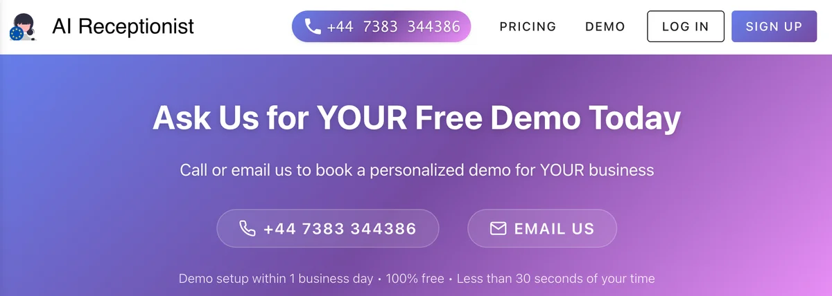 AI Receptionist native UK service with GDPR compliance and UK phone numbers